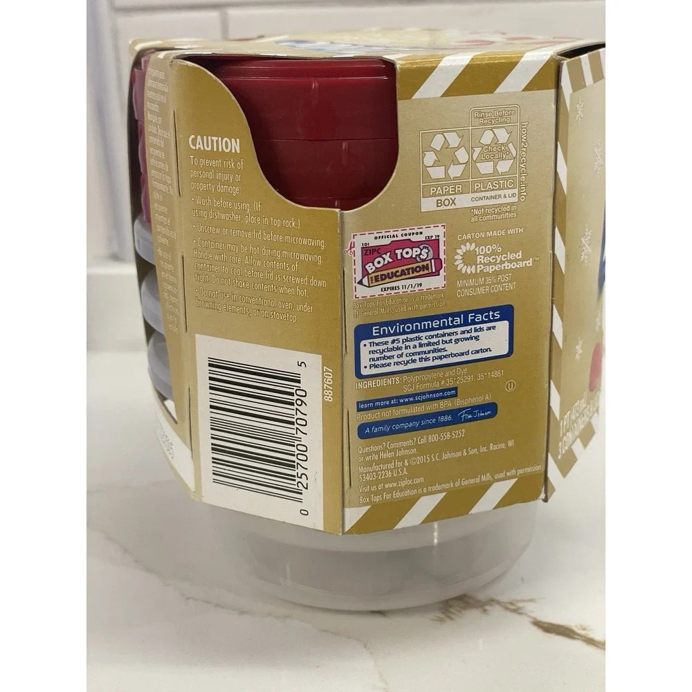 Ziploc Twist n Loc Small Round Containers 3 Pack Holiday Red Lid 1‎ Pint New